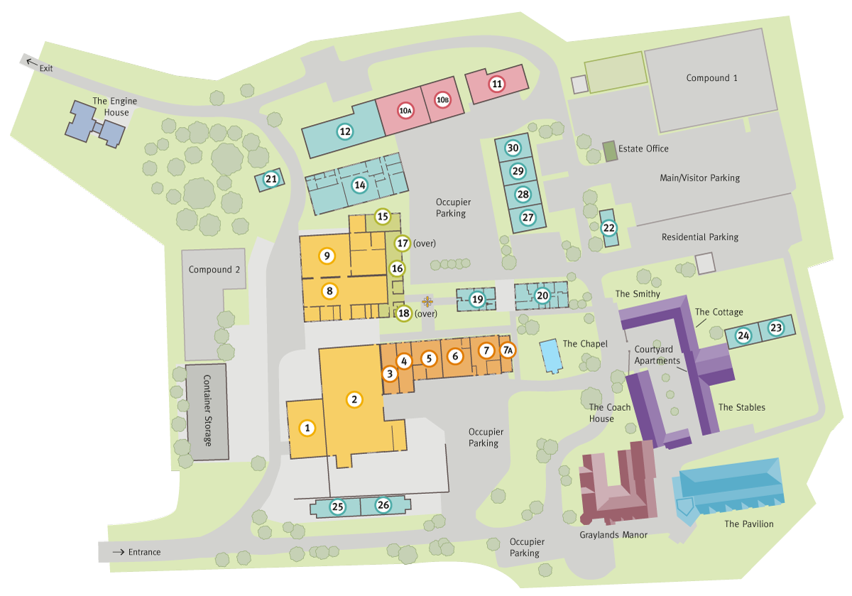 Overview plan of the Grayland Estate, Horsham, West Sussex, RH12 4QD